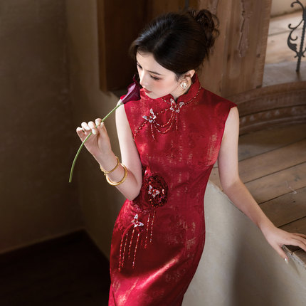 【玫玫】敬酒服新娘订婚旗袍新中式晨袍红色连衣裙女装小众高级感