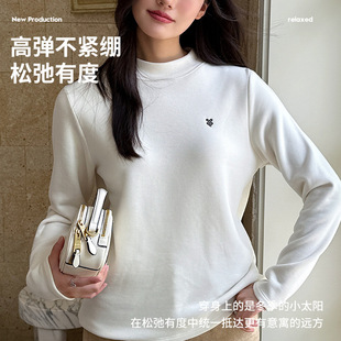 刺绣爱心保暖加绒打底衫 椰子绒特厚立领宽松版 女 秋冬新款 20018