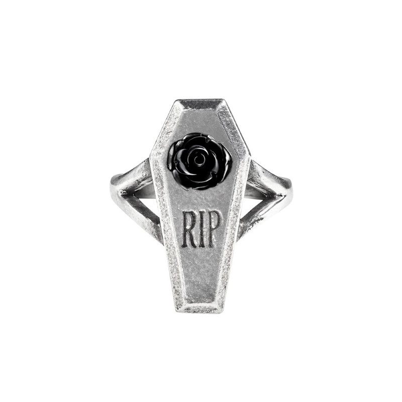 Alchemy Gothic R235 A牌欧美潮安息哥特黑玫瑰棺材棺木RIP戒指