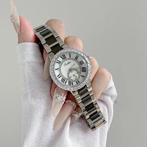 新款钢带女表小众女式轻奢高级感陶瓷手表镶钻表盘罗马字名牌正品