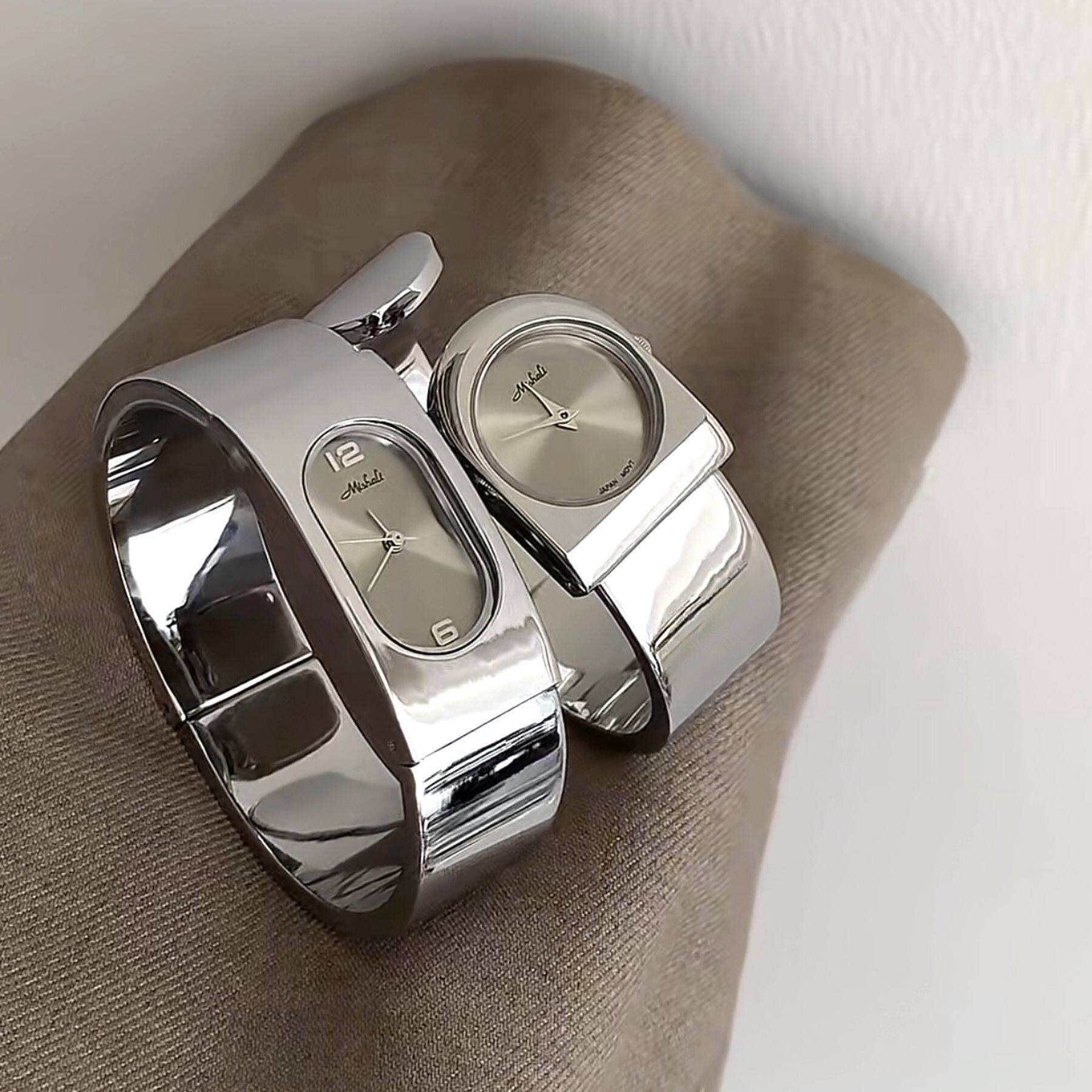 米莉莎正品手表极简高级感ins风笨钟设计时尚小众气质银色手镯表