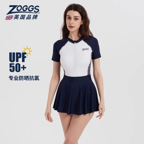 ZOGGS新款防晒抗氯UPF50+女士连体泳衣显瘦保守裙式温泉游泳适用