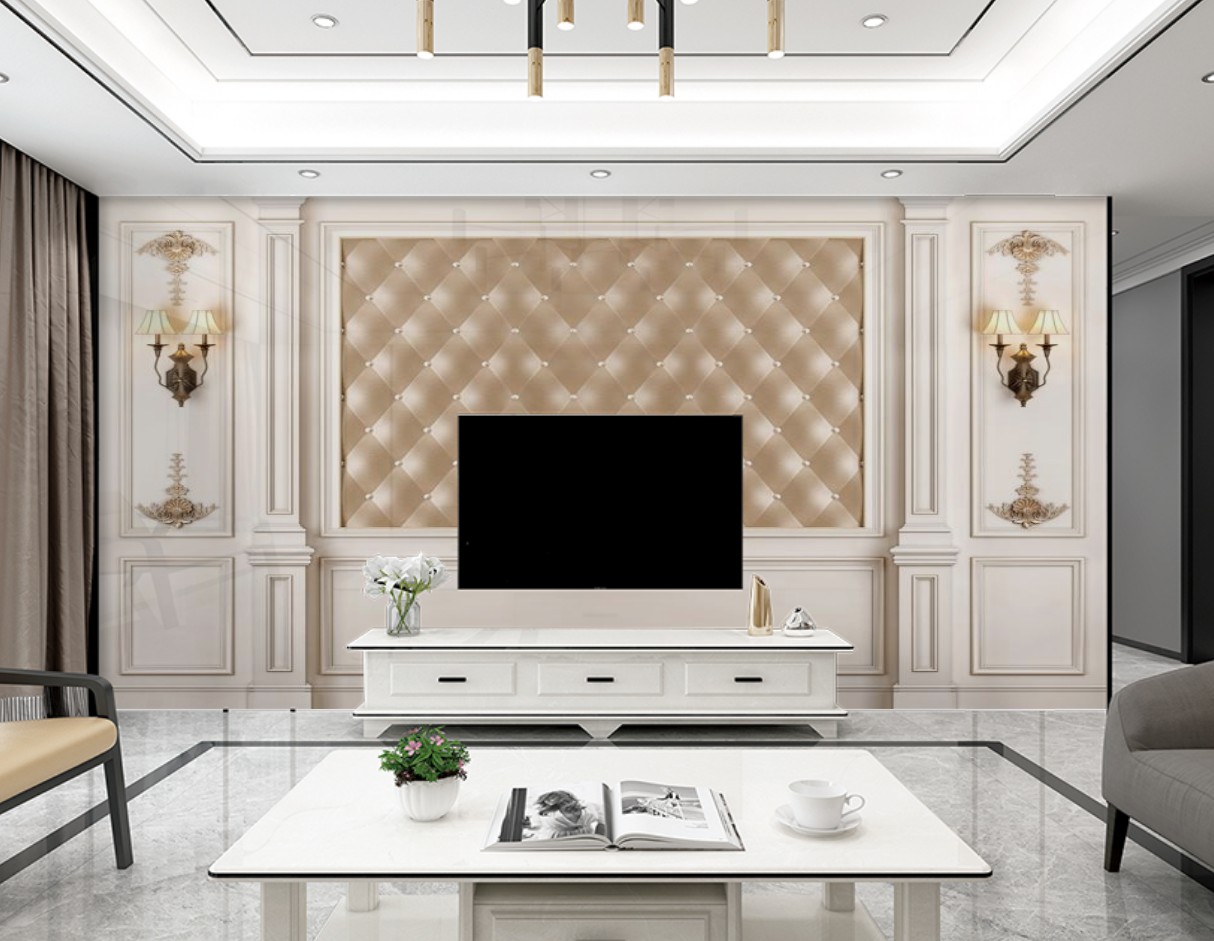 环保墙布仿真米18D护墙板罗马柱浮雕护板金色软包欧式罗马柱雕花