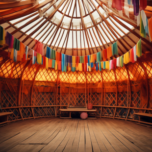 蒙古族民族特色3D餐厅装 饰壁纸直播间民宿蒙古包背景墙壁画FJ2599