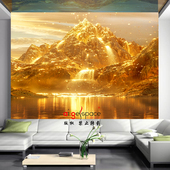 FJ6688背靠金山办公室挂画聚宝盆山水客厅元 宝沙发背景墙财壁画