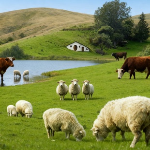 牛群羊群草原牧场蒙古包环保清晰蓝天白云草原草地延伸壁画FJ2599