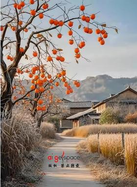 FJ01087直播背景布3D立体装饰柿子树景墙主播网红拍照道具农家乐