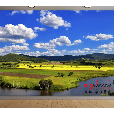 马群羊群草原牧场蒙古包环保清晰蓝天白云草原草地延伸壁画FJ5810