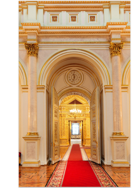 3D延伸空间金色宫殿玄关过道走廊欧式宫殿壁画背景墙好环保FJ5815