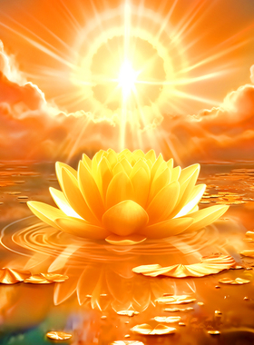 X01666佛堂诵经念佛背景墙金莲花金光普照风水画中堂供奉墙贴画