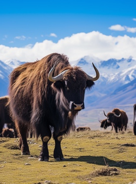 雪山牦牛环保树林树万马奔腾墙靠山蒙古马群3D空间壁画布FJ02228