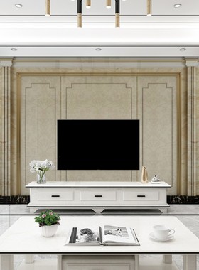 X01138壁画环保金色护板罗马柱电视背景墙卧室沙发墙大理石纹欧式