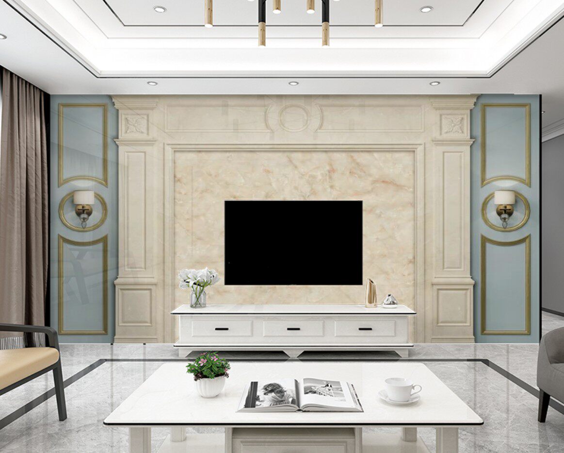 环保墙布仿真米18D护墙板罗马柱浮雕护板金色软包欧式罗马柱雕花