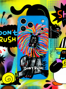 SillyPark原创适用苹果17ProMax精孔手机壳IMD亮面黑边小众蓝色炸毛狮子