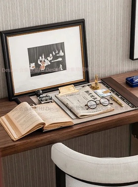 现代复古样板间书房书桌阅读组合
