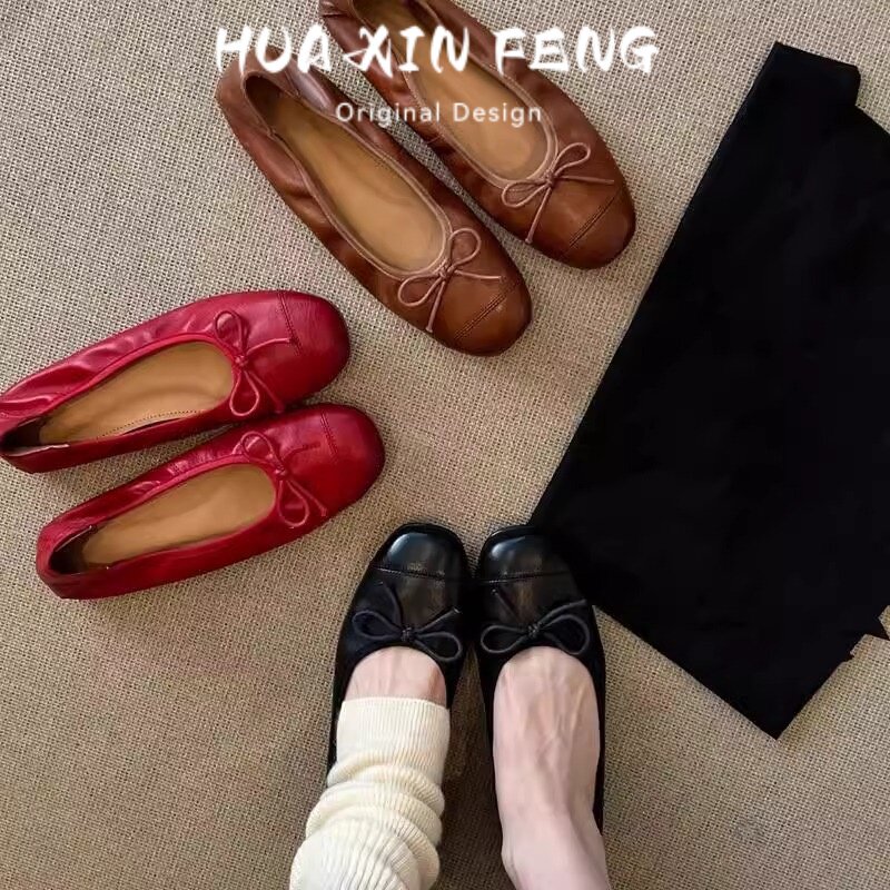 羊皮版~超软显白小红鞋法式复古玛丽珍圆头浅口平底单鞋女芭蕾鞋