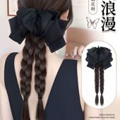 双麻花辫子马尾抓夹女假发饰头饰法式 蝴蝶结低扎长辫女神生日礼物