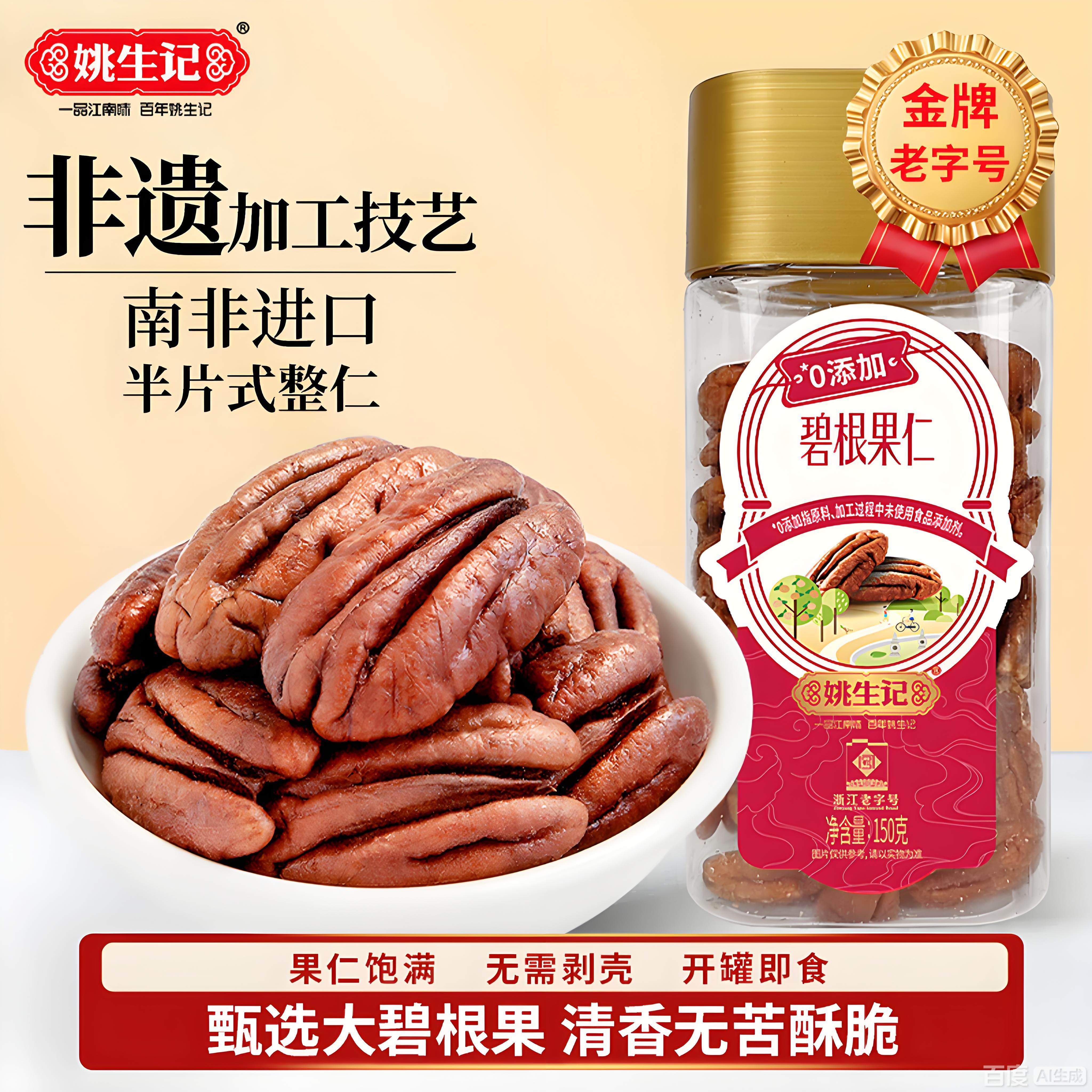 姚生记碧根果仁奶油味150g山核桃仁坚果零食年货干果新货奶油味