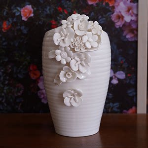 优雅 出口欧式手捏浮雕立体花朵高档花瓶 餐桌插画花器家居装饰