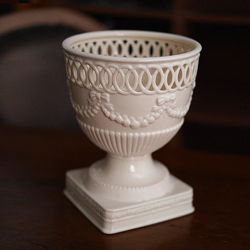 宫殿超大款 出口欧洲浮雕玫瑰花镂空高脚花瓶 大号花盆家居装饰