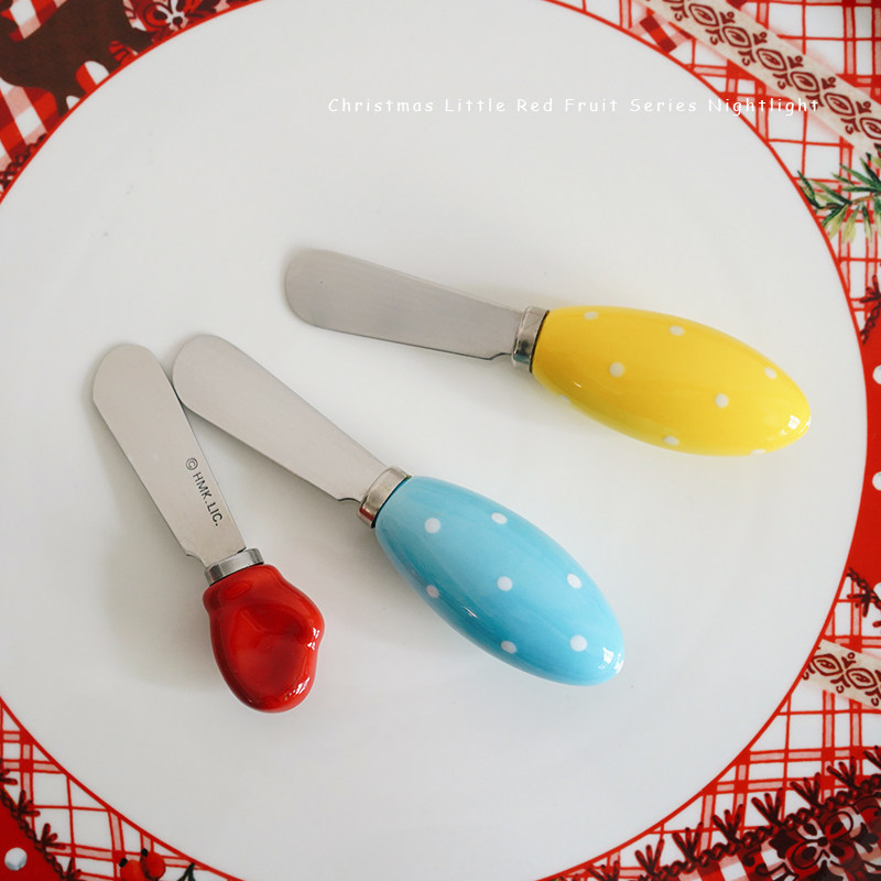 圣诞节糖果色 出口欧式圣诞手套陶瓷造型黄油刀 甜品刀下午点心刀