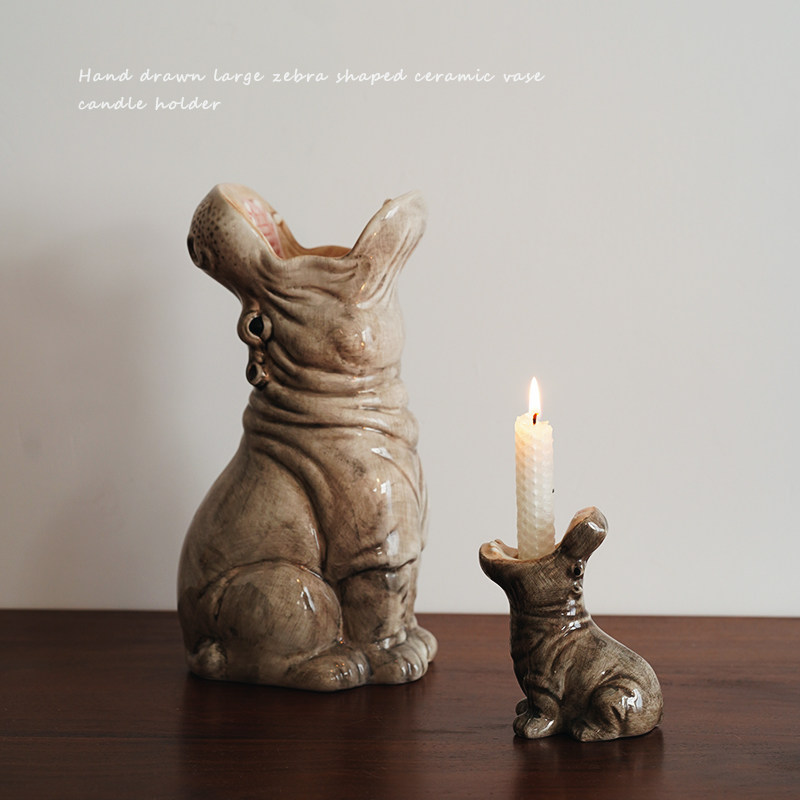 出口欧式手绘超大号陶瓷河马造型陶瓷大花瓶 动物烛台家居装饰