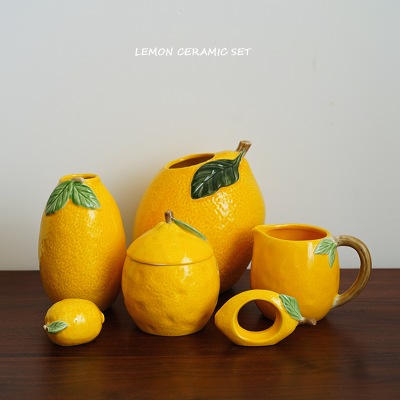 手绘出口柠檬造型摆件陶瓷装饰品