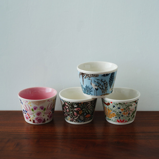 日单200ML四季森林插画风陶瓷拉花咖啡杯 可爱马克杯小茶杯 小碗