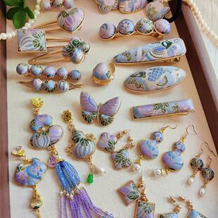 国风宋锦发夹diy配件鸭嘴夹同心锁挂件托布艺镶嵌底托刘海夹