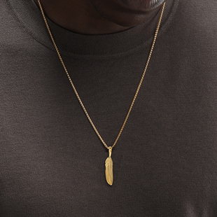 纯银电镀18K金色天使之羽吊坠项链男嘻哈街头百搭锁骨链女 GRGR