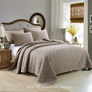 出口欧式全棉床盖刺绣衍缝被三件套夹棉绗缝床单纯棉床罩空调被