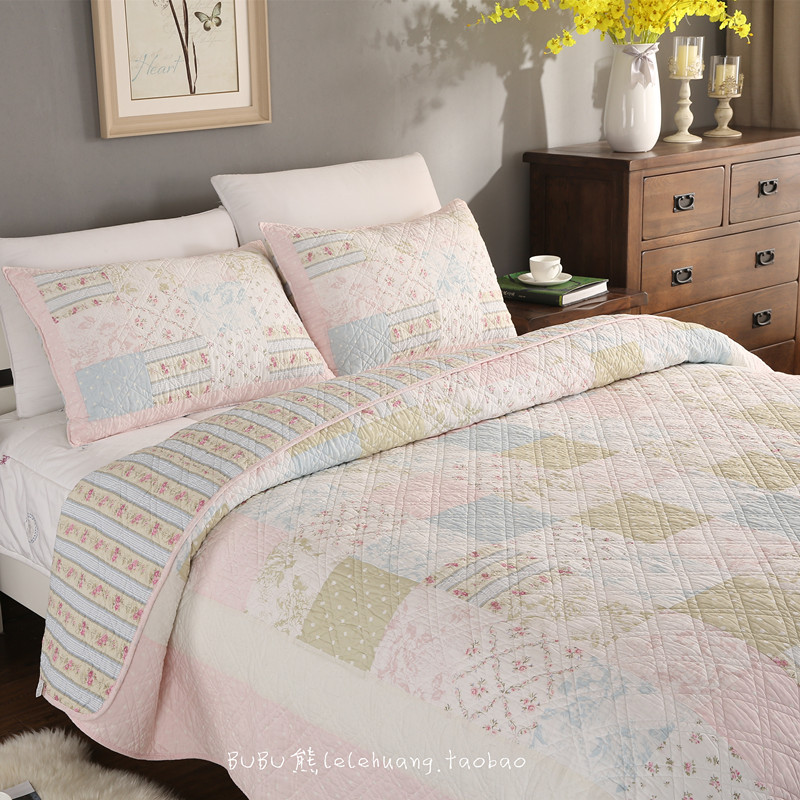 外贸韩国床盖三件套绗缝被拼布
