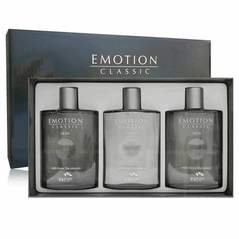韩国所望持花男子男士护肤品EMOTION绿茶补水3件套盒2水1乳