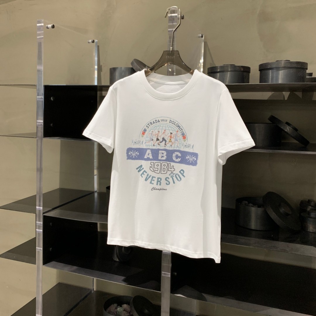 美式马拉松字母ABC印花白色短袖T恤女圆领宽松百搭休闲体恤上衣