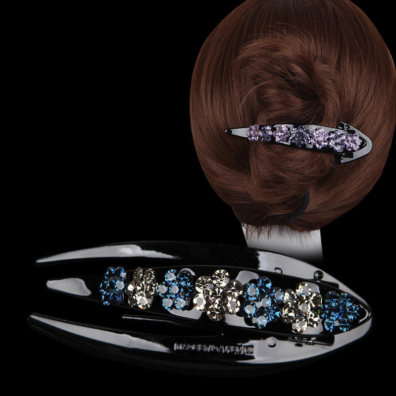 捷克钻发卡简约水钻发抓中号盘发抓子韩版头花梅花镶钻鸭嘴夹发饰