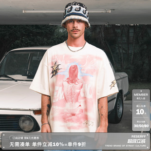 RESERFF 复古插画限定印花廓形短袖 T恤美式 街头潮流上衣 闪电魔女