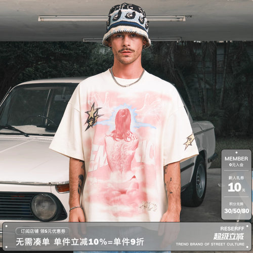 复古插画限定印花廓形短袖T恤