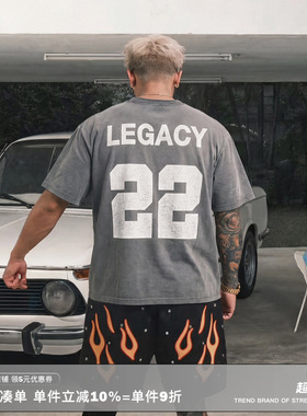 RESERFF LEGACY 传奇复古水洗裂纹数字球衣廓形重磅短袖T恤