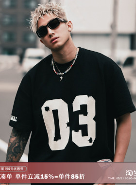 RESERFF SINGLE MISSION 幕后贩子 美式宽松印花华夫格球衣短袖男