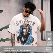 宽松高街复古潮流纯棉T恤 立体珍珠手绘插画短袖 RESERFF 救赎之夜