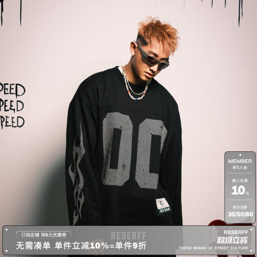 RESERFF 像素球衣 复古印花重磅廓形定织亲肤宽短长袖圆领卫衣