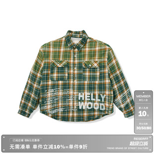 RESERFF Hellywood 复古格子条纹印花做旧破坏廓形夹克外套棉服