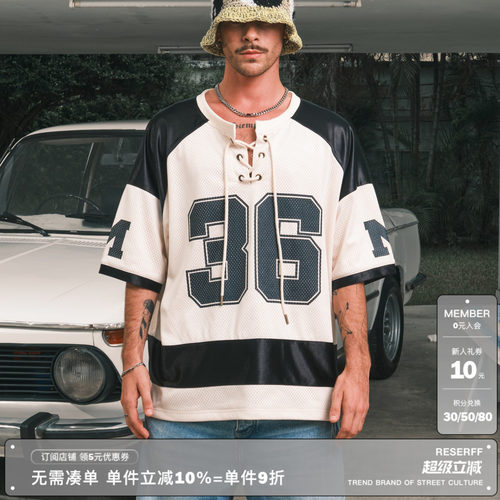 双缎面网眼刺绣球衣短袖T