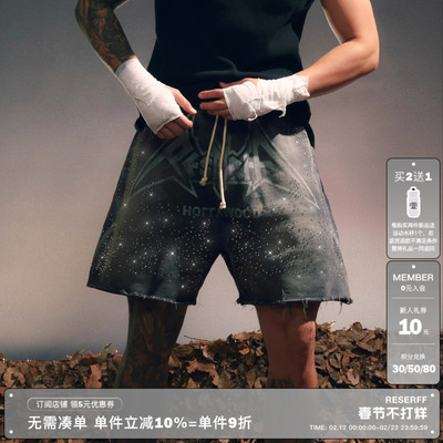 RESERFF 星光魔翼 立体闪钻复古手绘插画VINTAGE廓形短裤
