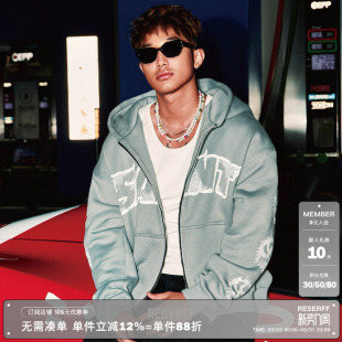 拉链开衫 485G重磅水洗加绒连帽卫衣男美式 冬 夜雾引擎 RESERFF