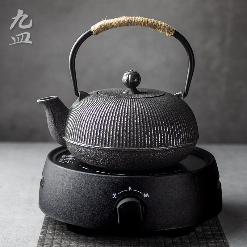 九皿铁壶黑晶炉煮茶器家用烧水煮茶壶铸铁壶煮茶炉泡茶壶套装泡茶