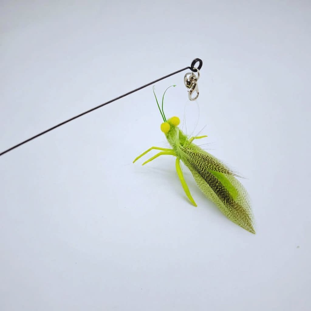 爱飞鸟仿真蚂蚱逗猫棒天然羽毛硅胶材质精致小巧逼真自嗨猫玩具图片