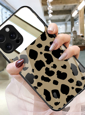 适用苹果16promax手机壳玻璃镜子镜面iphone15苹果14补妆镜13镜子12豹纹苹果16高级时尚苹果17
