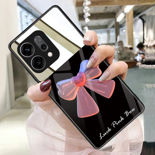 蝴蝶结适用opporeno14手机壳玻璃带镜子镜面reno14pro补妆镜来图订制女保护套