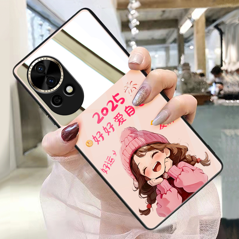 好好爱自己适用华为nova13手机壳玻璃带镜子镜面nova12pro补妆镜11照片定制10粉色女9时尚